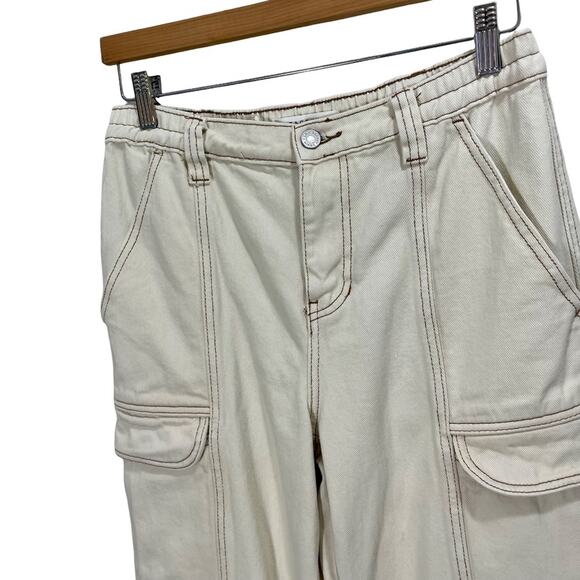 PacSun Elastic Waist White Bone Cargo Denim Pants Mid Rise Size Medium - Picture 5 of 16